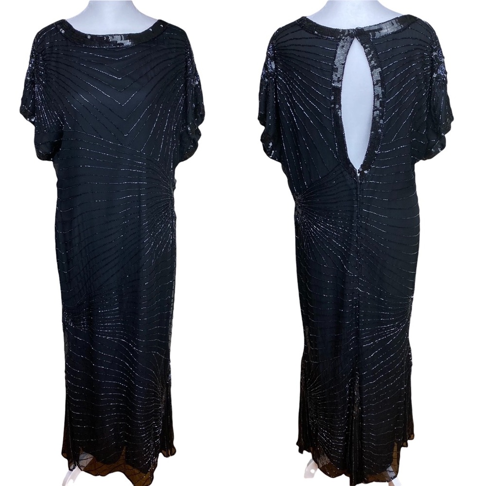 Brilliant by JA Embellished Black Formal Sequin Beaded Long Maxi Gown XL MOTB